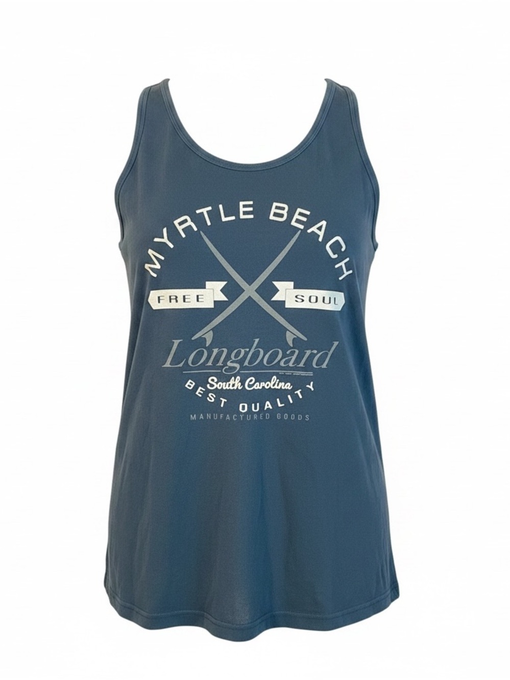US Vintage-Myrtle Beach Blue Longboard Graphic Tank - Free Soul